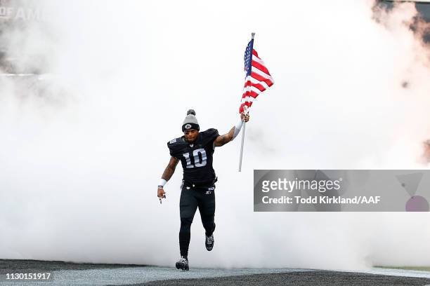 Tobias Palmer of the Birmingham Iron takes the field for an Alliance of American Football game against the Salt Lake Stallions at Legion Field on...