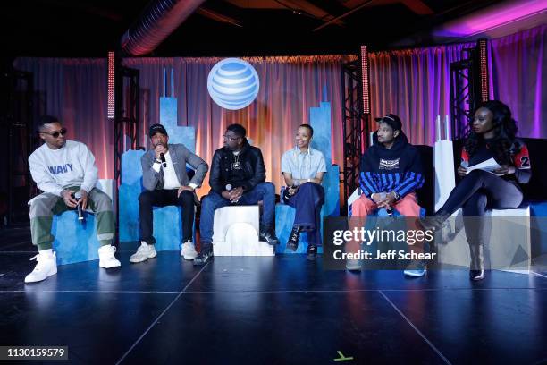 Lupe Fiasco, Justin Cunningham, Lil Rel, Jamila Woods, and Don C on cultural conversation panel at AT&T's Day at Revel Fulton Market in Chicago, IL...