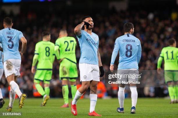 Gabriel Jesus of Manchester City makes it 7-0 to City during the UEFA Champions League match between Manchester City and FC Schalke 04 at the Etihad...