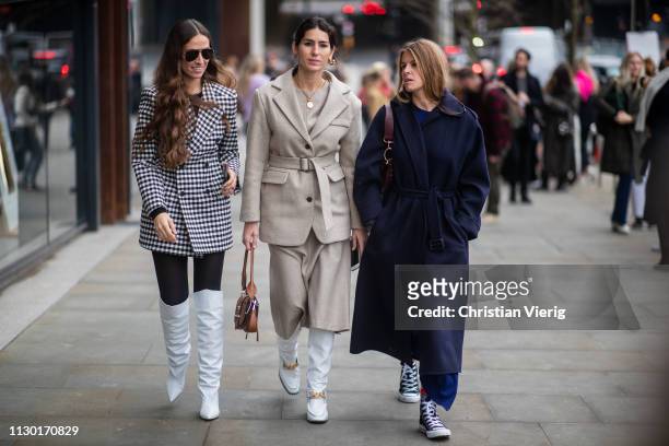 Erika Boldring, Deborah Reyner Sebag and Monica de La Villardière seen outside ALEXACHUNG during London Fashion Week February 2019 on February 16,...