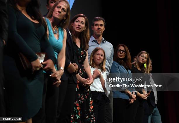 Amy Hoover Sanders, left, center, stands with her husband, Beto O'Rourke and their daughter, Molly O'Rourke at the Paramount Theatre after the...