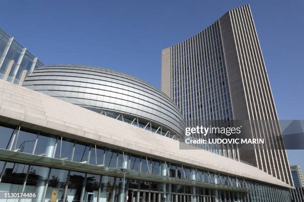 The facade of the headquarters of the African Union is pictured on March 13 in Addis Ababa.