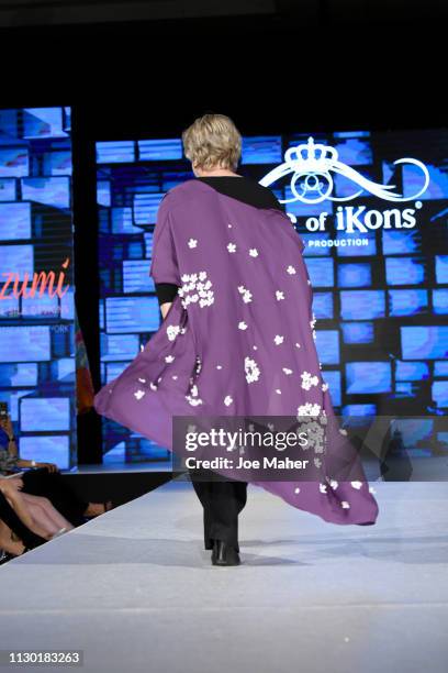 Designer Nadia Azumi, scarf detail, walks the runway for Nadia Azumi at the House of iKons show during London Fashion Week February 2019 at the...