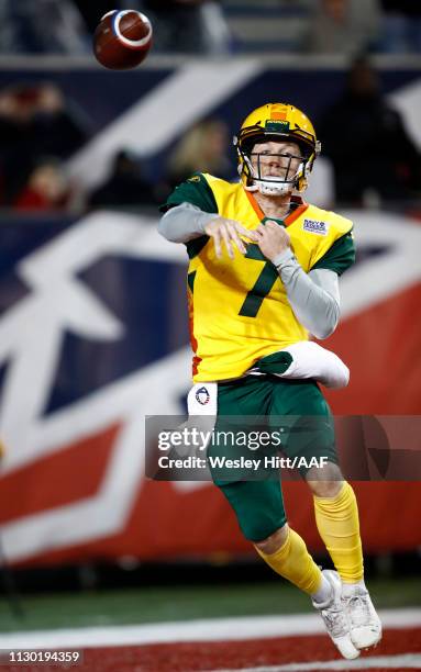 Quarterback John Wolford of the Arizona Hotshots throws the ball during the first quarter of the Alliance of American Football game against the...