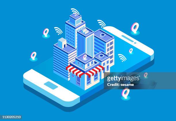 isometric modern technology city life - smart city stock illustrations