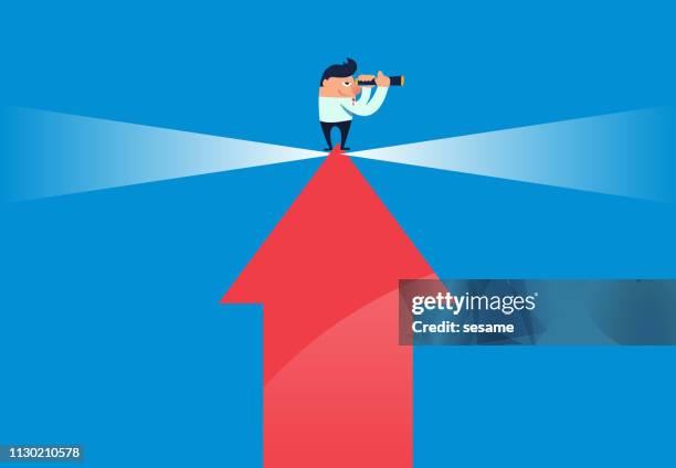 businessman holding a telescope looking for directions on the lighthouse - beacon stock illustrations