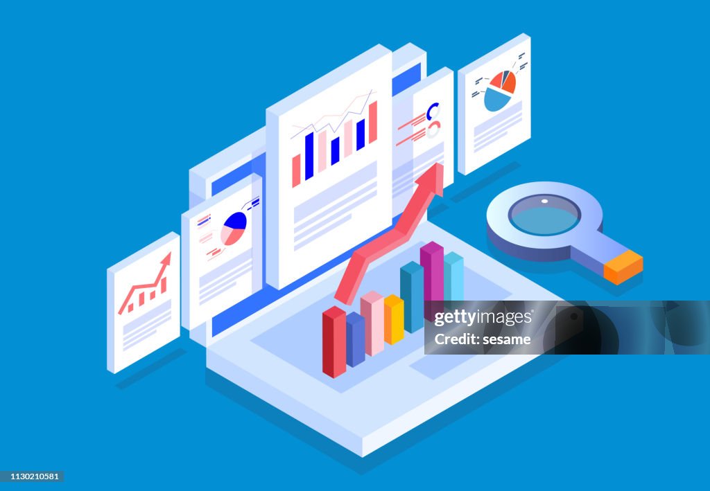 Páginas web isométricas e informes de datos empresariales