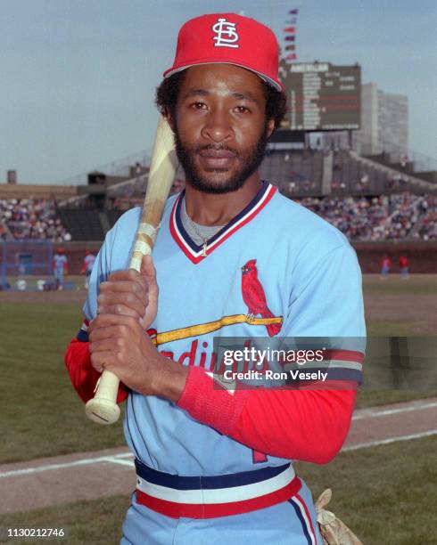 Ozzie Smith of the St Louis Cardinals poses prior to an MLB game at Wrigley Field in Chicago, Illinois. Smith played for the St Louis Cardinals from...