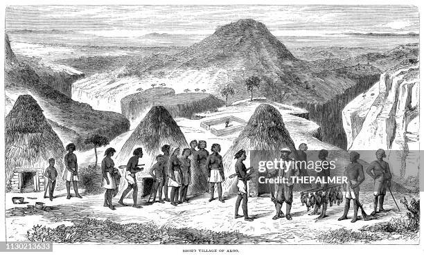 shoho village engraving 1868 - ethiopia stock illustrations