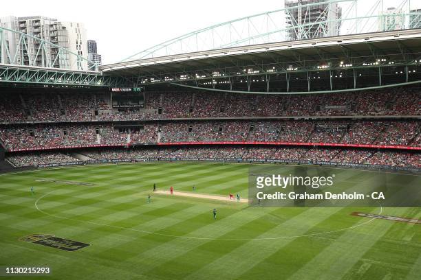General view during the Big Bash League Final match between the Melbourne Renegades and the Melbourne Stars at Marvel Stadium on February 17, 2019 in...