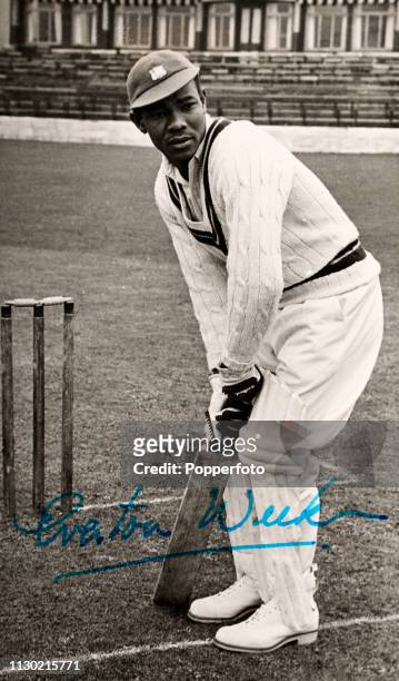 Vintage signed postcard featuring West Indes cricketer Everton Weekes, circa 1960.