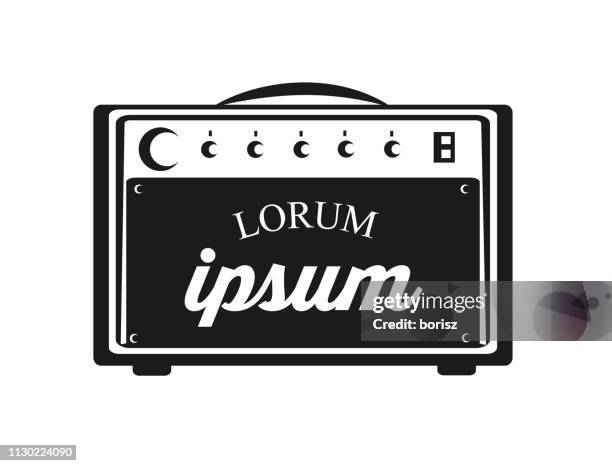 stockillustraties, clipart, cartoons en iconen met gitaarversterker met tekst. - versterker