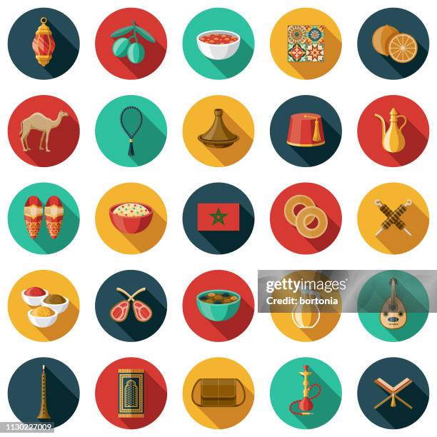 marokko-icon-set - fezes stock-grafiken, -clipart, -cartoons und -symbole