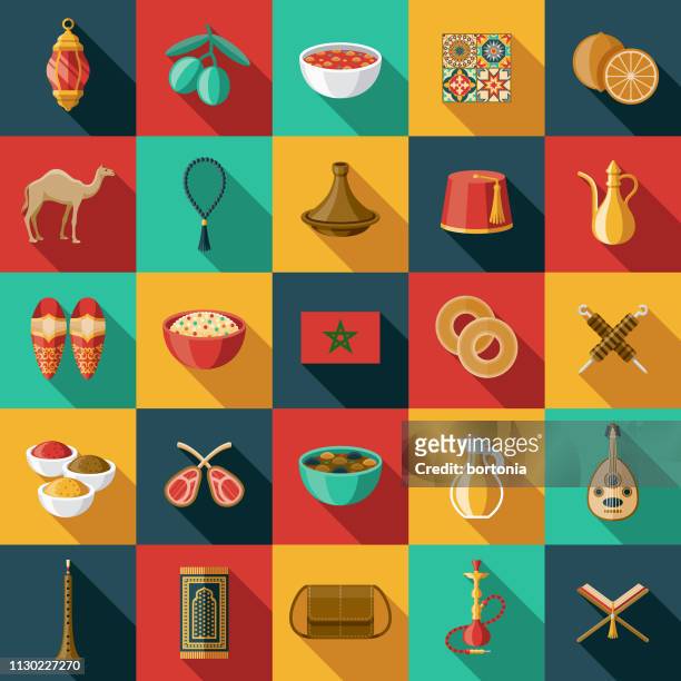 marokko-icon-set - casablanca morocco stock-grafiken, -clipart, -cartoons und -symbole