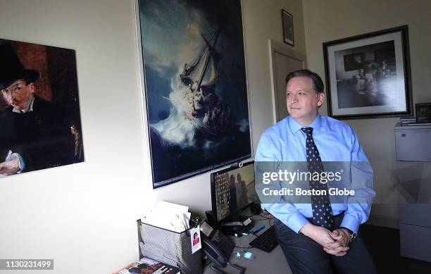 Anthony Amore, security director of the Isabella Stewart Gardner Museum, poses for a portrait in his office in Boston on Feb. 19, 2019. Amore's...