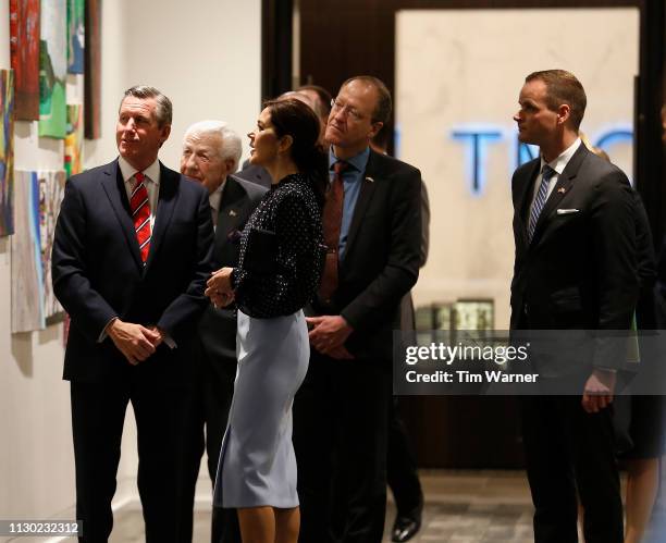 Her Royal Highness Crown Princess Mary of Denmark enters the room escorted by William F. McKeon, President & CEO of Texas Medical Center, before an...