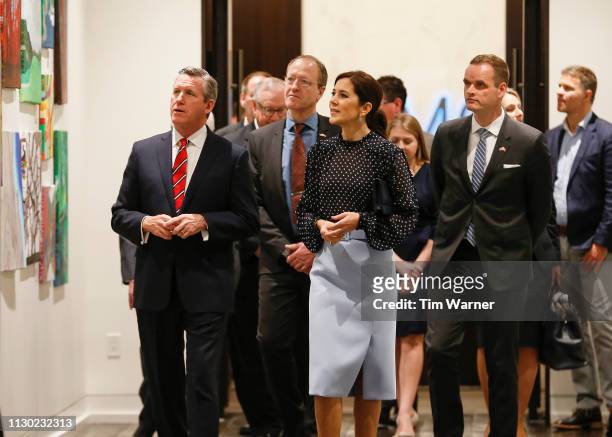 Her Royal Highness Crown Princess Mary of Denmark enters the room escorted by William F. McKeon, President & CEO of Texas Medical Center, before an...