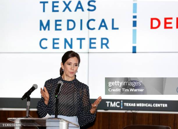 Her Royal Highness Crown Princess Mary of Denmark delivers remarks during an event highlighting an exploration of life science collaboration...