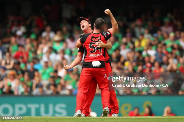 Cameron White and Dan Christian of the Renegades celebrate victory in the Big Bash League Final match between the Melbourne Renegades and the...