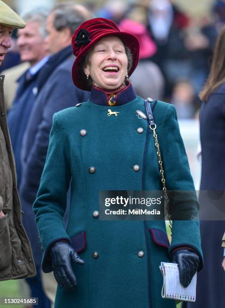 Princess Anne, the Princess Royal is seen at Ladies Day, The Festival, Cheltenham Racecourse, on March 13, 2019 in Cheltenham, Gloucestershire,...