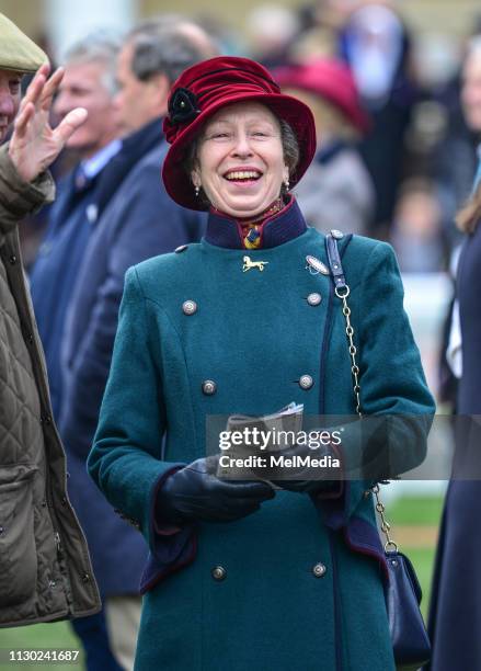 Princess Anne, the Princess Royal is seen at Ladies Day, The Festival, Cheltenham Racecourse, on March 13, 2019 in Cheltenham, Gloucestershire,...