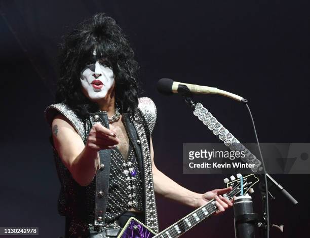 Paul Stanley of KISS performs during their End Of The Road World Tour at The Forum on February 16, 2019 in Inglewood, California.