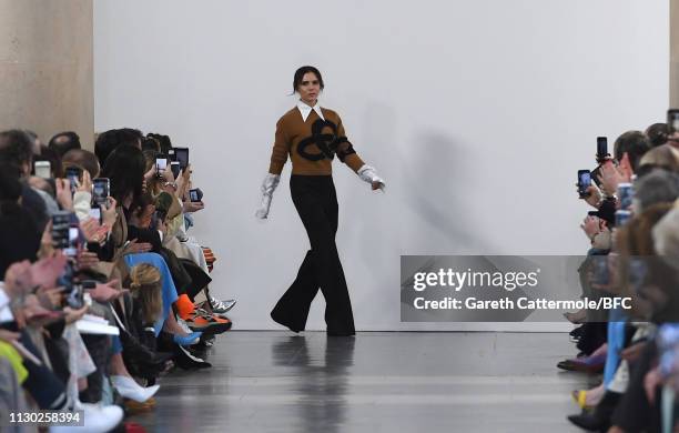 Fashion designer Victoria Beckham walks the runway after her show during London Fashion Week February 2019 on February 17, 2019 in London, England.