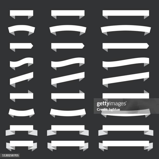 set of white ribbons, banners - design elements on black background - chalk arrow stock illustrations