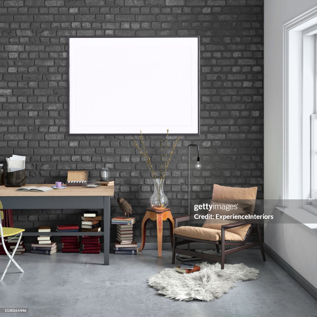 Contemporary Home Office Interior Background Poster Template High-Res Stock  Photo - Getty Images