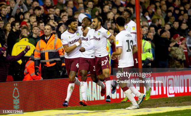 Kortney Hause of Aston Villa scores for Aston Villa during the Sky Bet Championship match between Nottingham Forest and Aston Villa at the City...