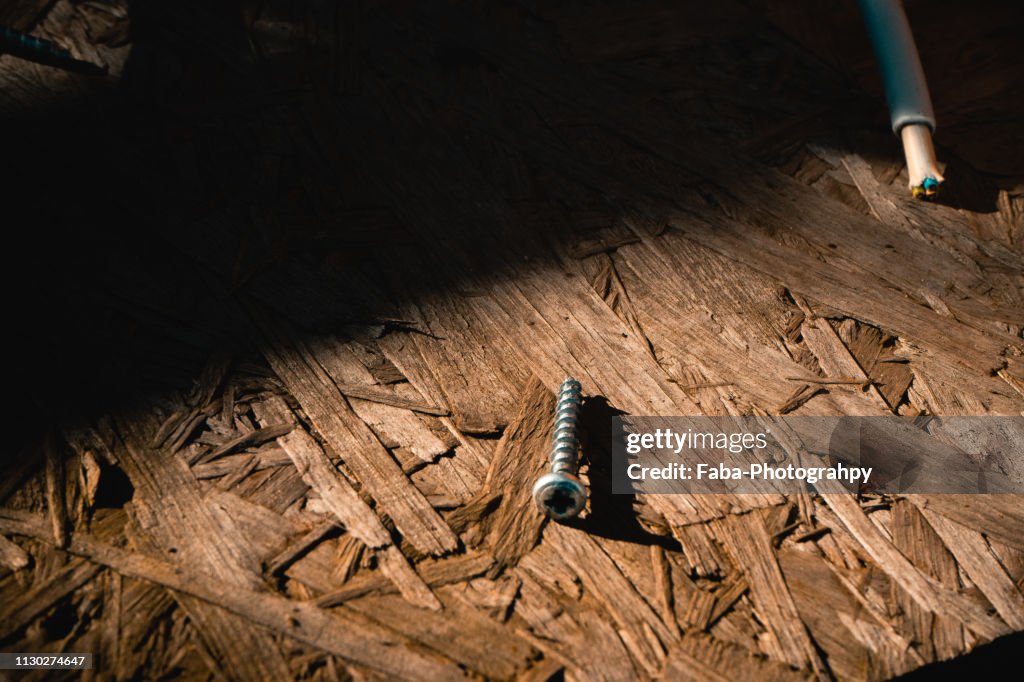 Close Up Screws And Building Materials On Construction Site