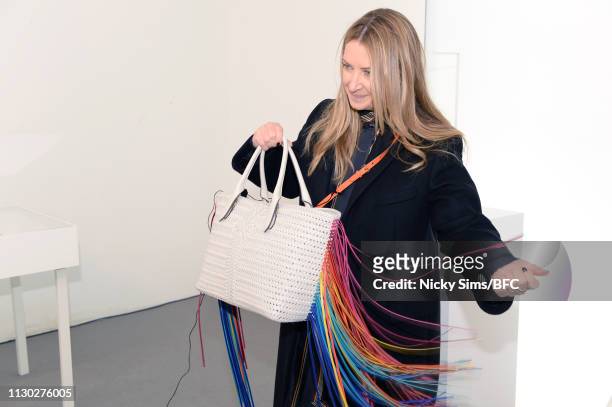 Designer Anya Hindmarch poses at the Anya Hindmarch Presentation during London Fashion Week February 2019 on February 17, 2019 in London, England.