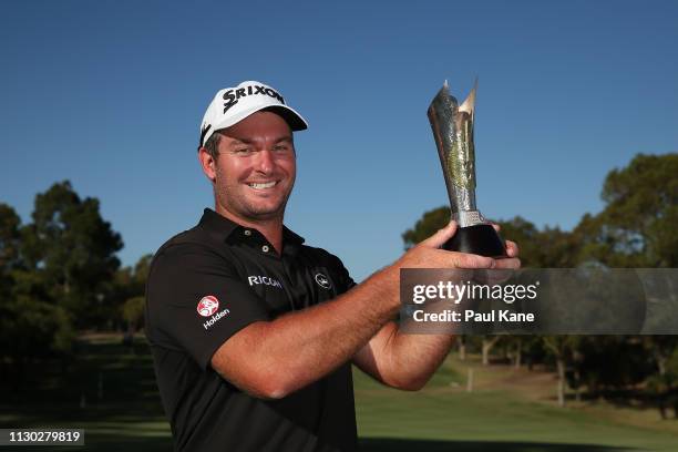 Ryan Fox of New Zealand poses with the trophy after winning the final against Adrian Otaegui of Spain on day 4 of the ISPS Handa World Super 6 Perth...