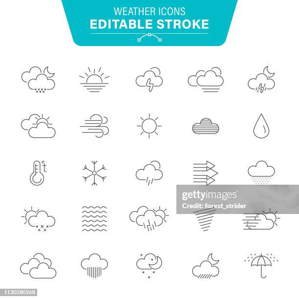 stockillustraties, clipart, cartoons en iconen met bewerkbare lijn weerpictogrammen - ice tsunami