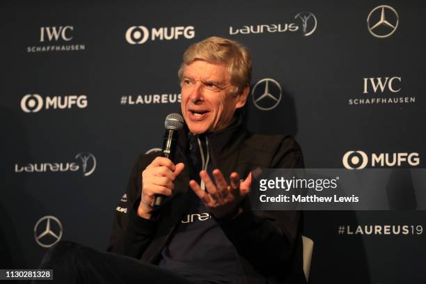 Arsene Wenger speaks during the Laureus Sport For Good Award Presentation on February 17, 2019 in Monaco, Monaco.