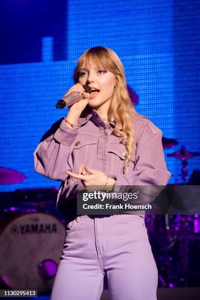 German singer Lina Larissa Strahl aka Lina performs live on stage during the concert at the Verti Music Hall on March 13, 2019 in Berlin, Germany.