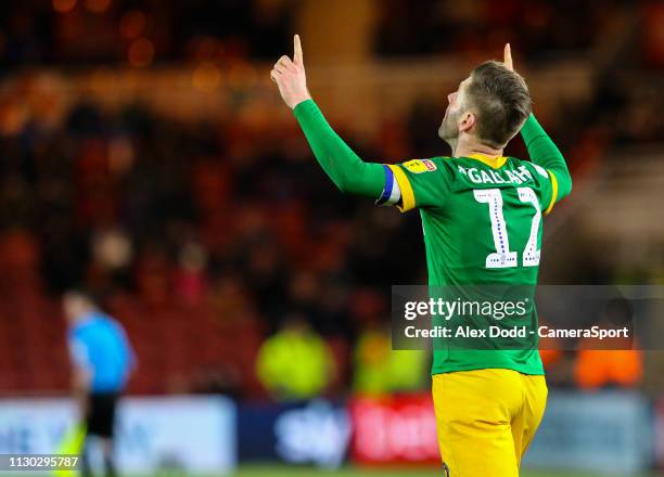 Preston North End's Paul Gallagher celebrates scoring his side's first goal during the Sky Bet Championship match between Middlesbrough and Preston...