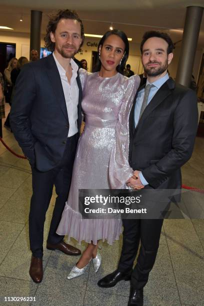 Tom Hiddleston, Zawe Ashton and Charlie Cox attend the press night after party for "Betrayal" at The Cafe In The Crypt, St Martin-in-the-Fields, on...