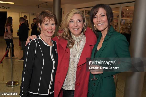 Celia Imrie, Tracy Ann Oberman and Eleanor Matsuura attend the press night after party for "Betrayal" at The Cafe In The Crypt, St...