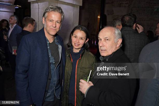 Rupert Graves, Susie Lewis and Nicholas Woodeson attend the press night after party for "Betrayal" at The Cafe In The Crypt, St Martin-in-the-Fields,...