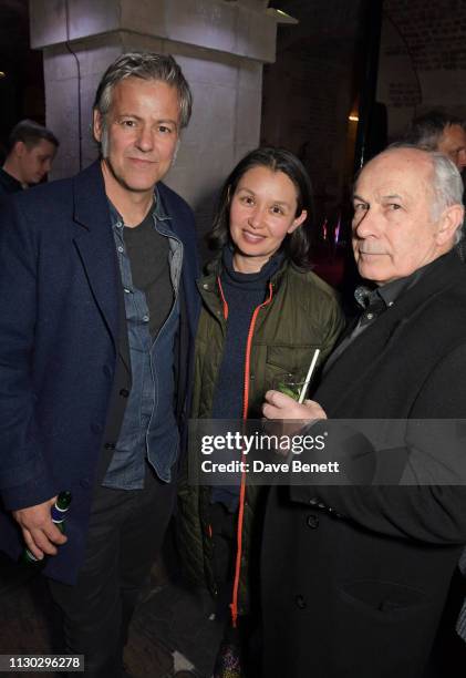 Rupert Graves, Susie Lewis and Nicholas Woodeson attend the press night after party for "Betrayal" at The Cafe In The Crypt, St Martin-in-the-Fields,...