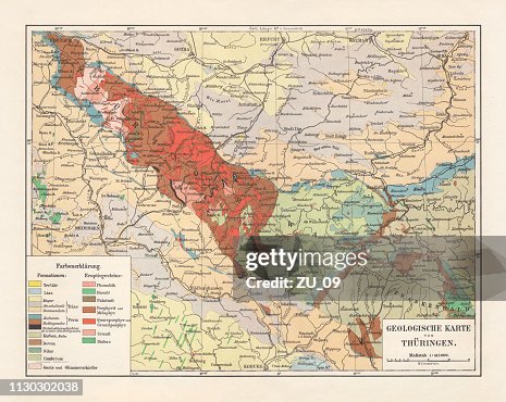 Geological Map Of Thuringia Germany Lithograph Published In 1897 High ...