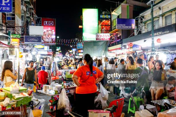 Khao San Road at night on December 19, 2018 in Bangkok, Thailand.