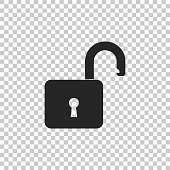 Open padlock icon isolated on transparent background. Lock symbol. Flat design. Vector Illustration