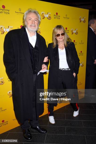 Leigh Lawson and Twiggy attend "9 To 5" The Musical at The Savoy Theatre on February 17, 2019 in London, England.