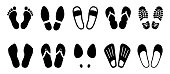 Set shoeprints, barefoot, flutter - vector for stock