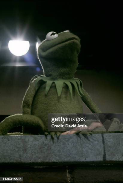 Muppet Kermit the Frog during rehearsals for an episode of Sesame Street at Reeves TeleTape Studio in March 1970 in New York City, New York.