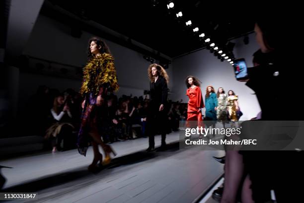 View of the runway at the Osman catwalk show during London Fashion Week Festival at the BFC Show Space on February 17, 2019 in London, England.