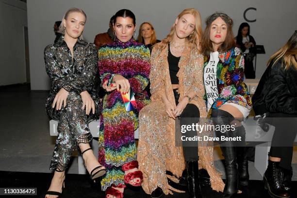 Anne-Marie, Grace Woodward, Lady Mary Charteris and Jaime Winstone attend the Ashish show during London Fashion Week February 2019 at Ambika P3 on...