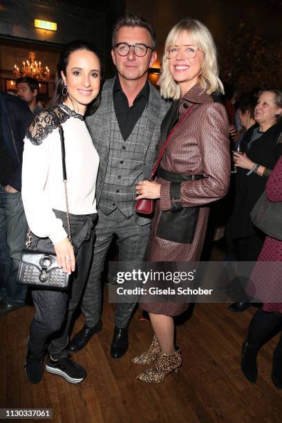 Stephanie Stumph, Hans Sigl and his wif Susanne Sigl during the NdF after work press cocktail at Parkcafe on March 13, 2019 in Munich, Germany.